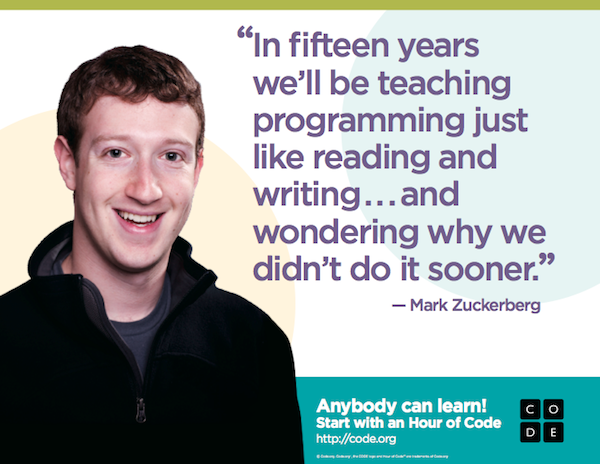 Fot. Hour of Code 2014 - W ciągu najbliższych 15 lat będziemy uczyć w szkołach programowania tak samo jak czytania i pisania… a może stanie się to szybciej - mówi Mark Zuckerberg, szef Facebooka
