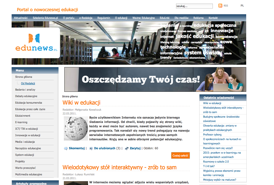 Wygląd Edunews.pl w latach 2008-2011